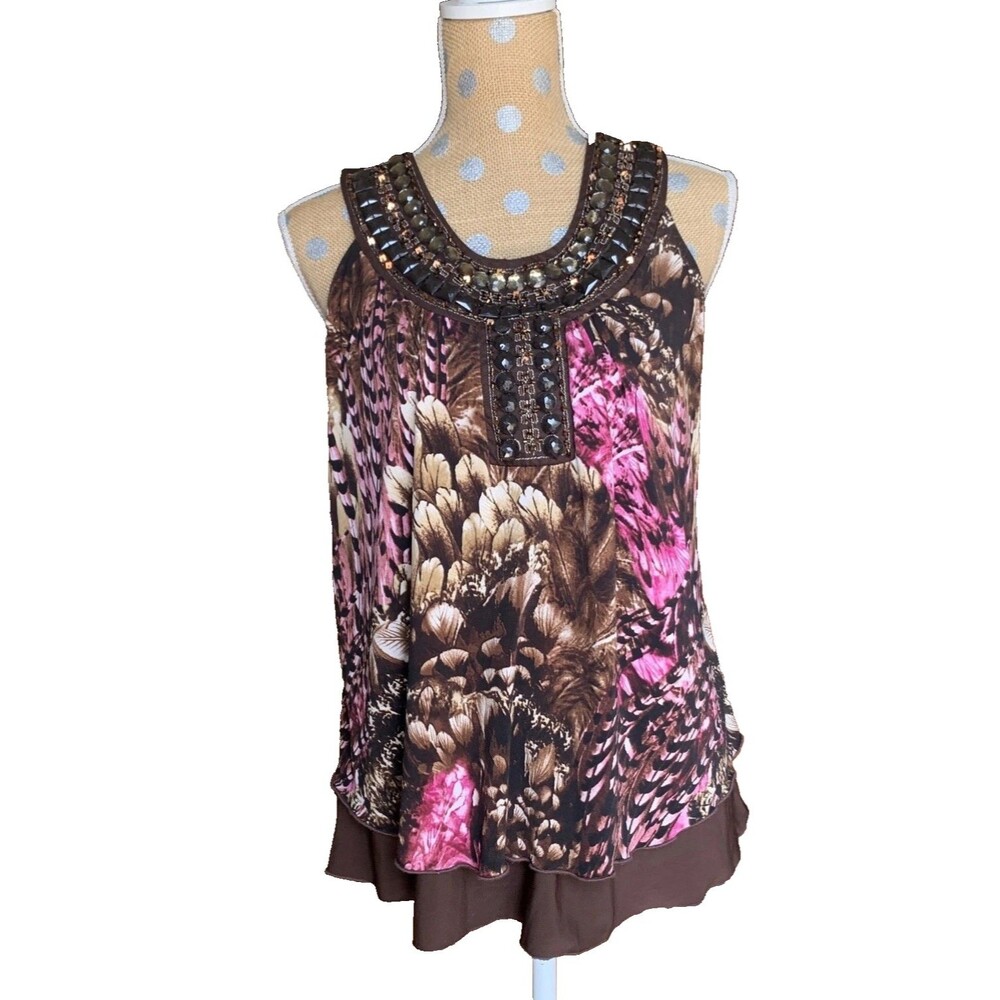 ND Fairy Top Y2K Animal Print Jeweled Sleeveless Top Size Large Indie Sleeze